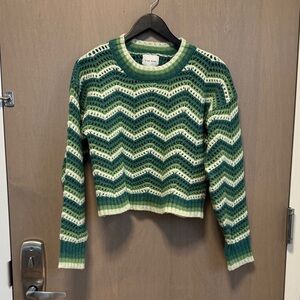 Pink Rose Green and Cream Chevron Cropped Sweater